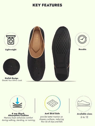 Men Black Festive Embroidered Ethnic Half Cut Slip On Juttis and Mojaris for Wedding|Traditional Kurtas & Sherwani Shoe