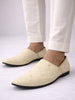 Men Cream Embroidery Sequin Ethnic Slip On Half Cut Juttis and Mojaris for Wedding|Festive Party Slip-On|Traditional Sherwani Shoes