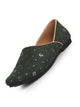 Men Green Embroidery Sequin Ethnic Slip On Half Cut Juttis and Mojaris for Wedding|Festive Party Slip-On|Traditional Sherwani Shoes