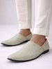 Men Green Embroidery Sequin Ethnic Slip On Half Cut Juttis and Mojaris for Wedding|Festive Party Slip-On|Traditional Sherwani Shoes