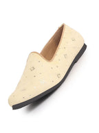 men cream embroidery sequin ethnic slip on juttis and mojaris for wedding