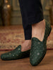 Men Green Embroidery Sequin Ethnic Slip On Juttis and Mojaris for Wedding|Festive Party Slip-On Kurta Shoe|Traditional Sherwani Shoes