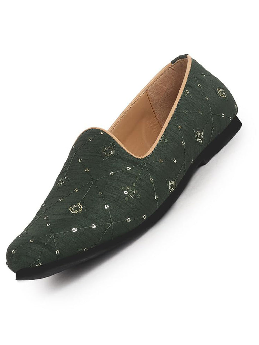 men green embroidery sequin ethnic slip on juttis and mojaris for wedding