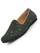 Men Green Embroidery Sequin Ethnic Slip On Juttis and Mojaris for Wedding|Festive Party Slip-On Kurta Shoe|Traditional Sherwani Shoes