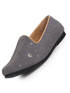 men navy embroidery sequin ethnic slip on juttis and mojaris for wedding