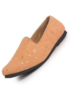 men orange embroidery sequin ethnic slip on juttis and mojaris for wedding