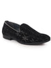 Men Black Silk Zardosi Sequin Velvet Embroidered Ethnic Slip On Juttis and Mojaris for Wedding|Indian Traditional Sherwani Shoes|Groom Slip On Shoes