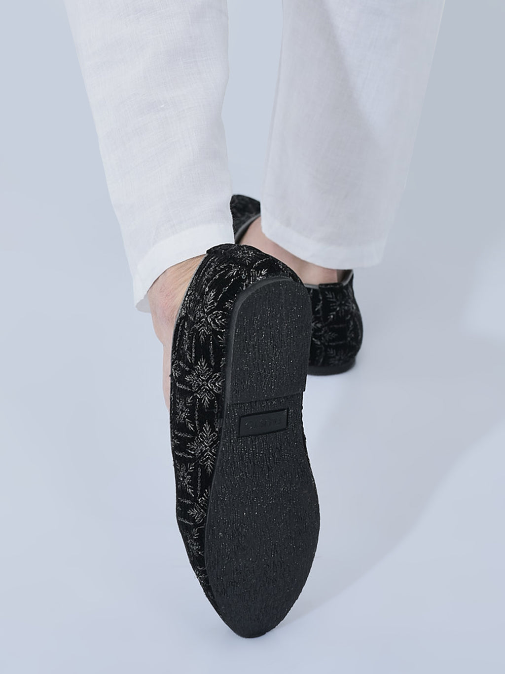 Men Black Silk Zardosi Sequin Velvet Ethnic Slip On Juttis and Mojaris for Festive|Indian Traditional Sherwani Shoes for Wedding|Slip On Shoes for Groom