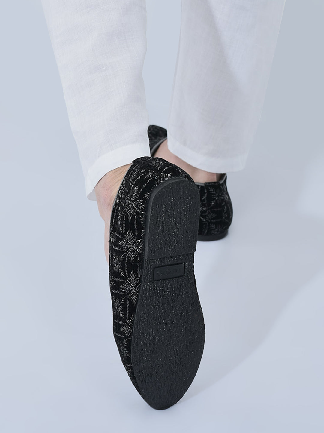 Men Black Silk Zardosi Sequin Velvet Ethnic Slip On Juttis and Mojaris for Festive|Indian Traditional Sherwani Shoes for Wedding|Slip On Shoes for Groom