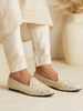 Men Cream Traditional Ethnic Juttis and Mojaris for Wedding|Handcrafted Embroidered Velvet Loafers|Glittering Gold Embroidery Slip-On Shoes