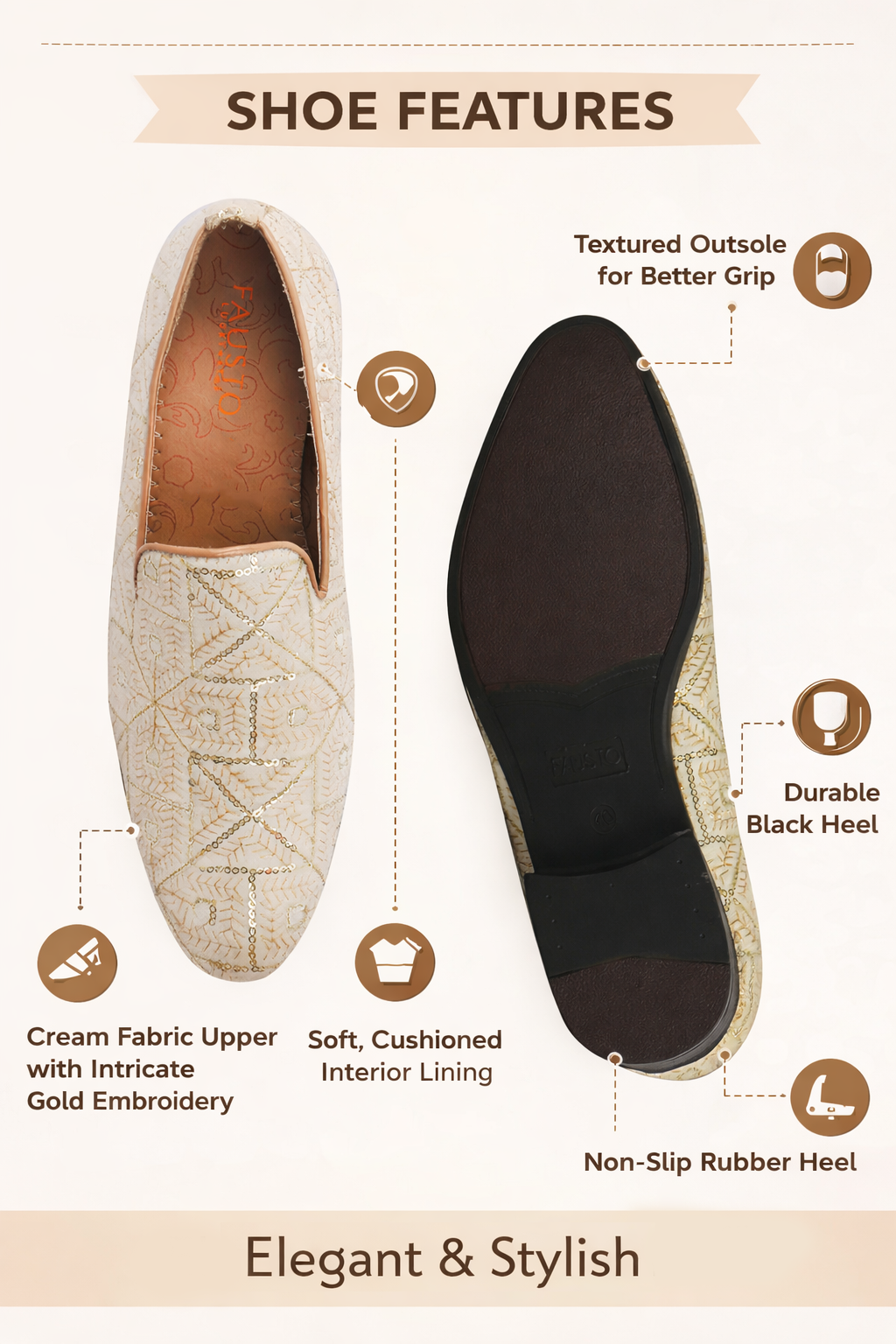 Men Cream Traditional Ethnic Juttis and Mojaris for Wedding | Handcrafted Embroidered Velvet Loafers | Gold Embroidery Prom Slip-On Shoes