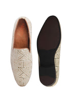 Men Cream Traditional Ethnic Juttis and Mojaris for Wedding | Handcrafted Embroidered Velvet Loafers | Gold Embroidery Prom Slip-On Shoes