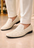Men Cream Traditional Ethnic Juttis and Mojaris for Wedding | Handcrafted Embroidered Velvet Loafers | Gold Embroidery Prom Slip-On Shoes
