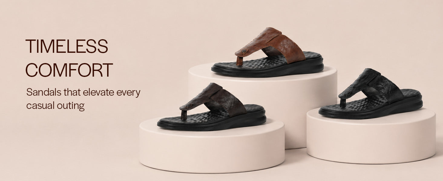 Men Brown Premium Textured Upper Broad Fit T-Strap Slippers|Soft PU Padded Insole for Plush Comfort|Bounce Back Comfort Sole