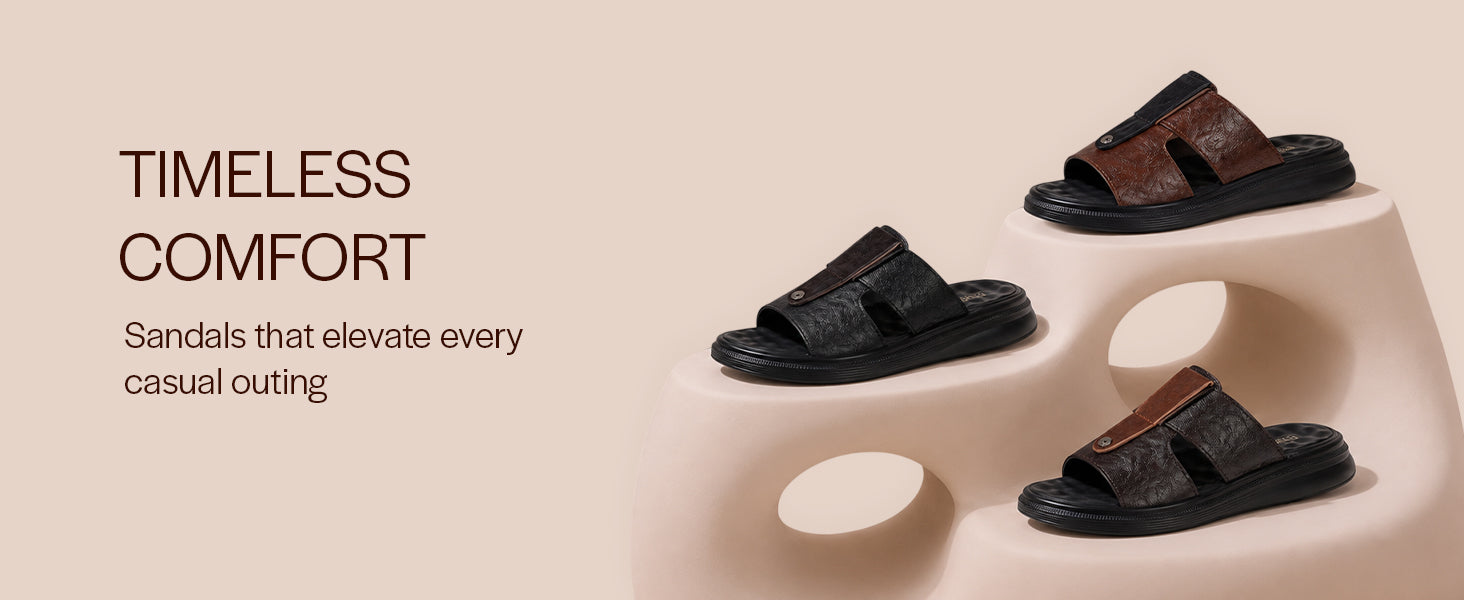 Men Tan Premium Textured Upper Open Toe Slippers|Lightweight Comfort PU Padding with Flexible Support|Shock Absorbing Bounce Back Comfort Sole