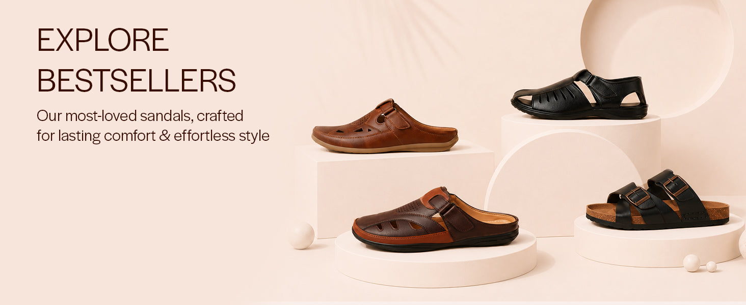 Men Tan Premium Textured Upper Open Toe Slippers|Lightweight Comfort PU Padding with Flexible Support|Shock Absorbing Bounce Back Comfort Sole