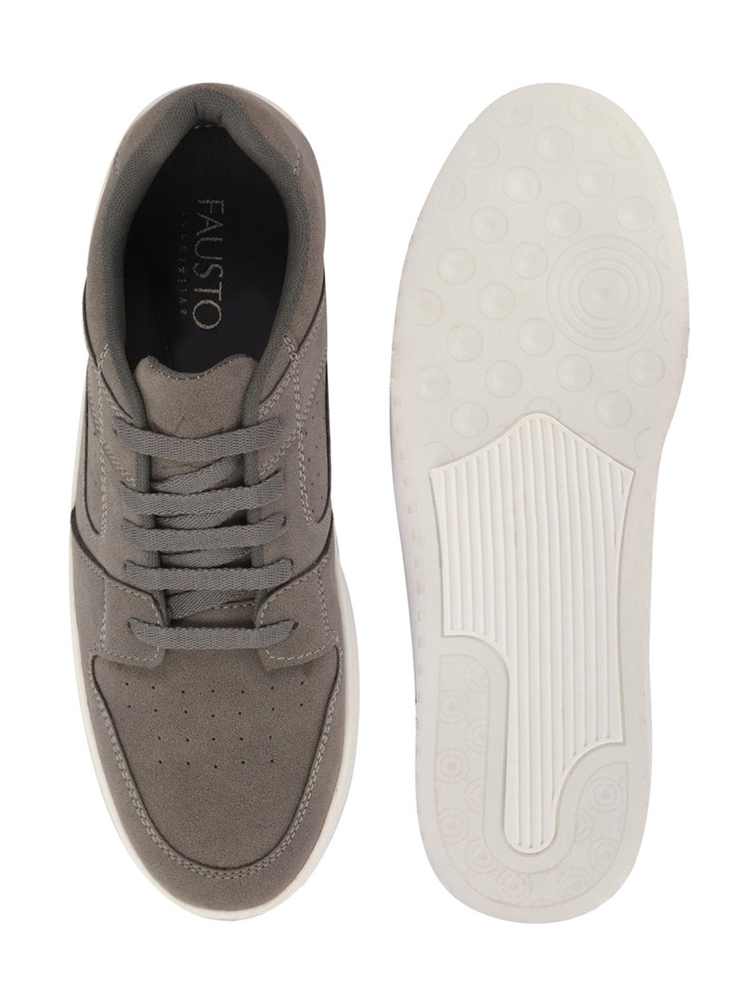 Shop Men Grey Classic Lace Up Low Ankle Breathable Sneaker Shoe|Contrast With White Sole Casual Shoe Sneaker Online.