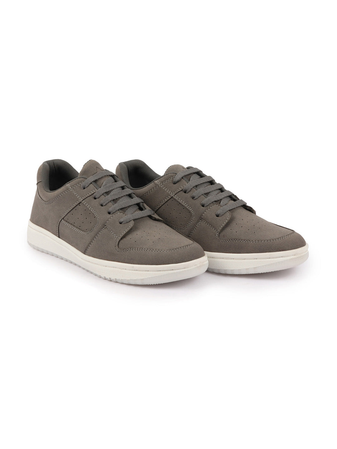 Shop Men Grey Classic Lace Up Low Ankle Breathable Sneaker Shoe|Contrast With White Sole Casual Shoe Sneaker Online.