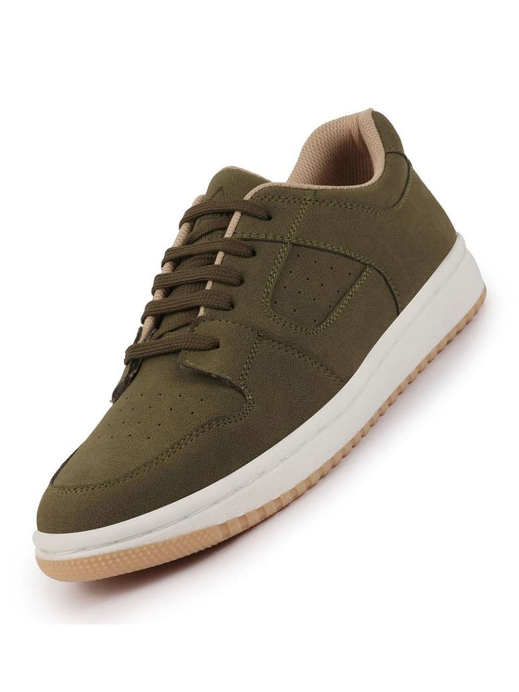 Shop Men Olive Classic Lace Up Low Ankle Breathable Sneaker Shoe|Contrast With White Sole Casual Shoe Sneaker Online.