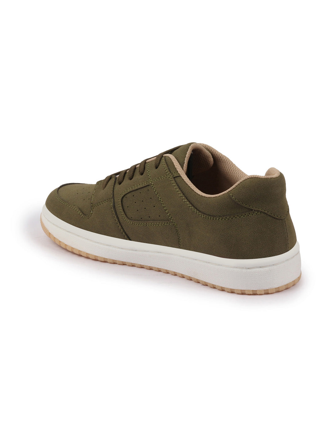 Shop Men Olive Classic Lace Up Low Ankle Breathable Sneaker Shoe|Contrast With White Sole Casual Shoe Sneaker Online.
