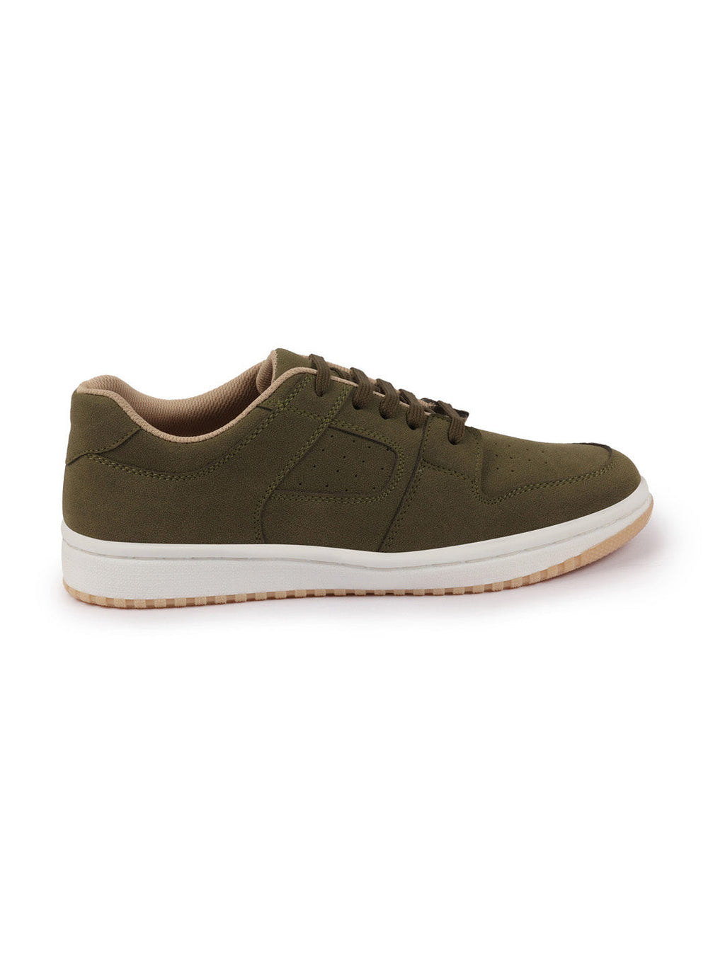 Shop Men Olive Classic Lace Up Low Ankle Breathable Sneaker Shoe|Contrast With White Sole Casual Shoe Sneaker Online.