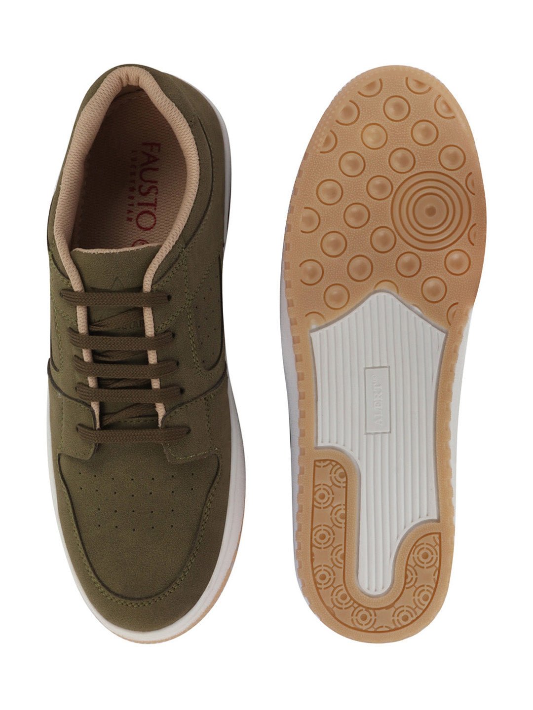 Shop Men Olive Classic Lace Up Low Ankle Breathable Sneaker Shoe|Contrast With White Sole Casual Shoe Sneaker Online.