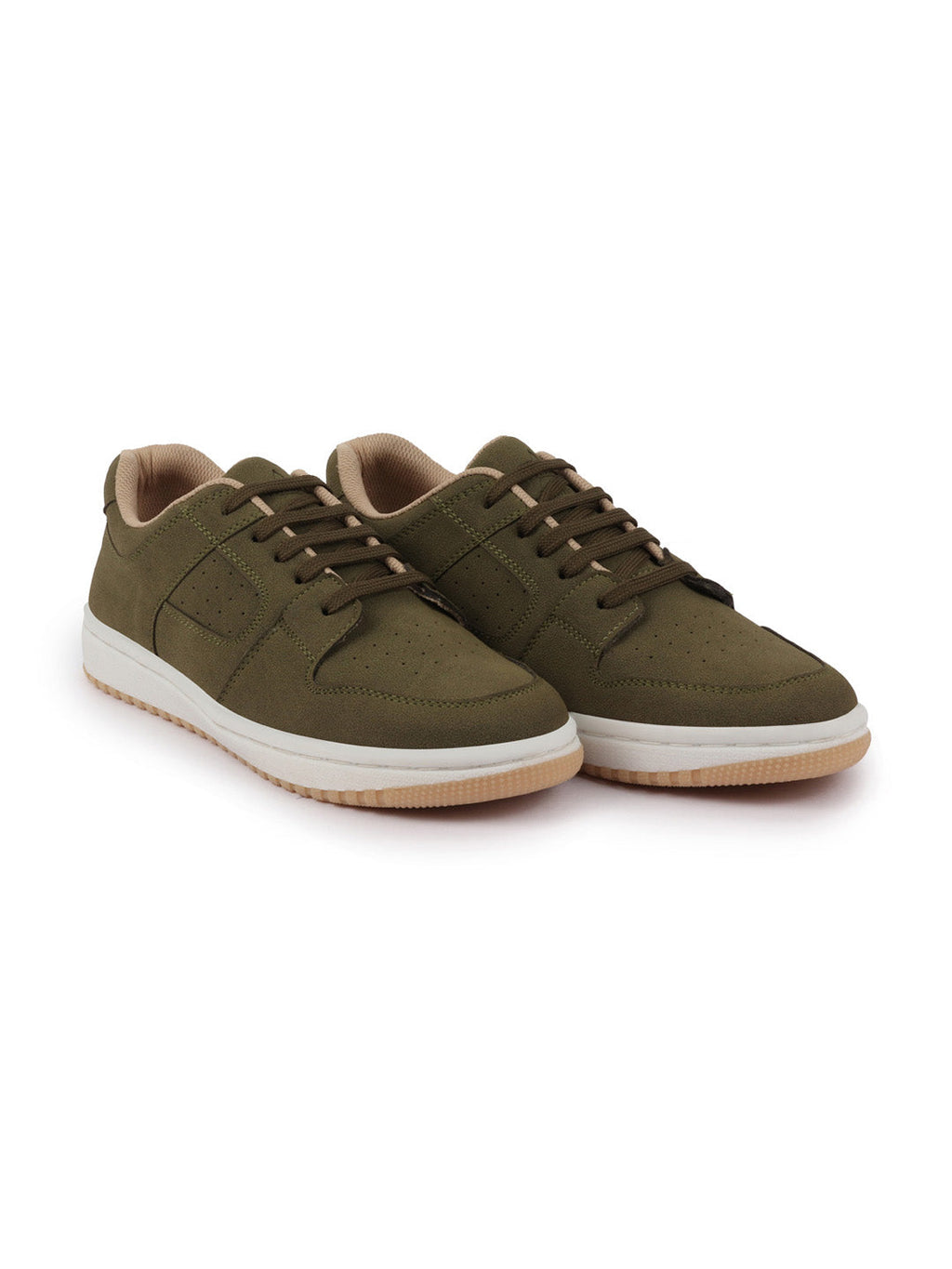 Shop Men Olive Classic Lace Up Low Ankle Breathable Sneaker Shoe|Contrast With White Sole Casual Shoe Sneaker Online.