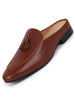 Men Tan Back Open Tassle Leather Slip On Shoes