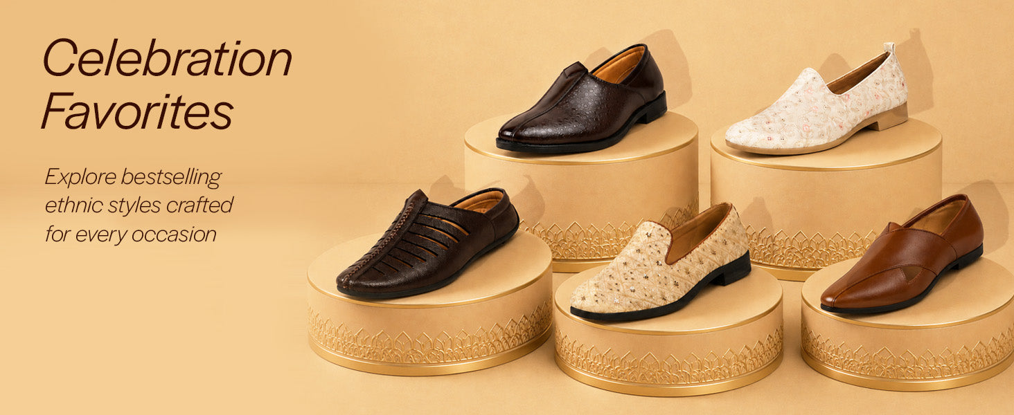 Men Ethnic Tan Peshawari Front Open Leather Slip On Shoes