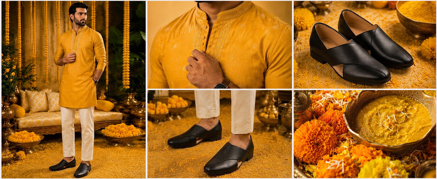 Men Ethnic Tan Peshawari Front Open Leather Slip On Shoes