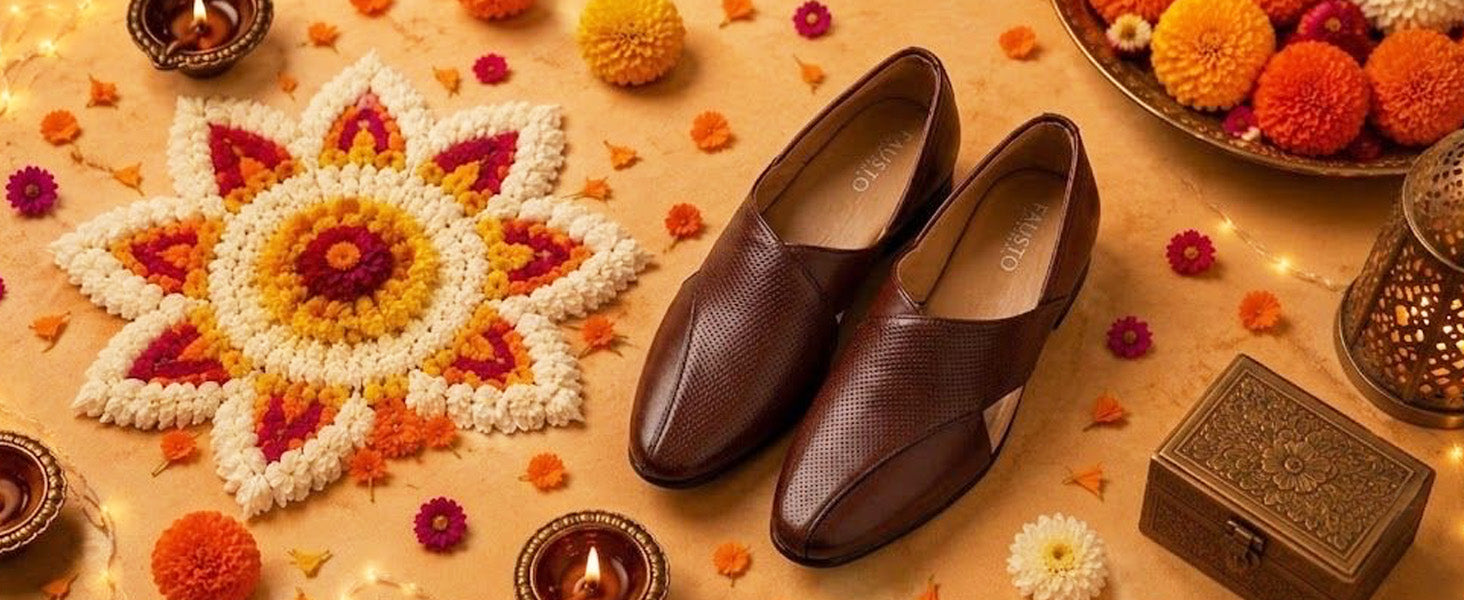 Men Ethnic Tan Peshawari Front Open Leather Slip On Shoes