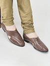 Men Formal Tan Peshawari Front Open Leather Slip On Shoes