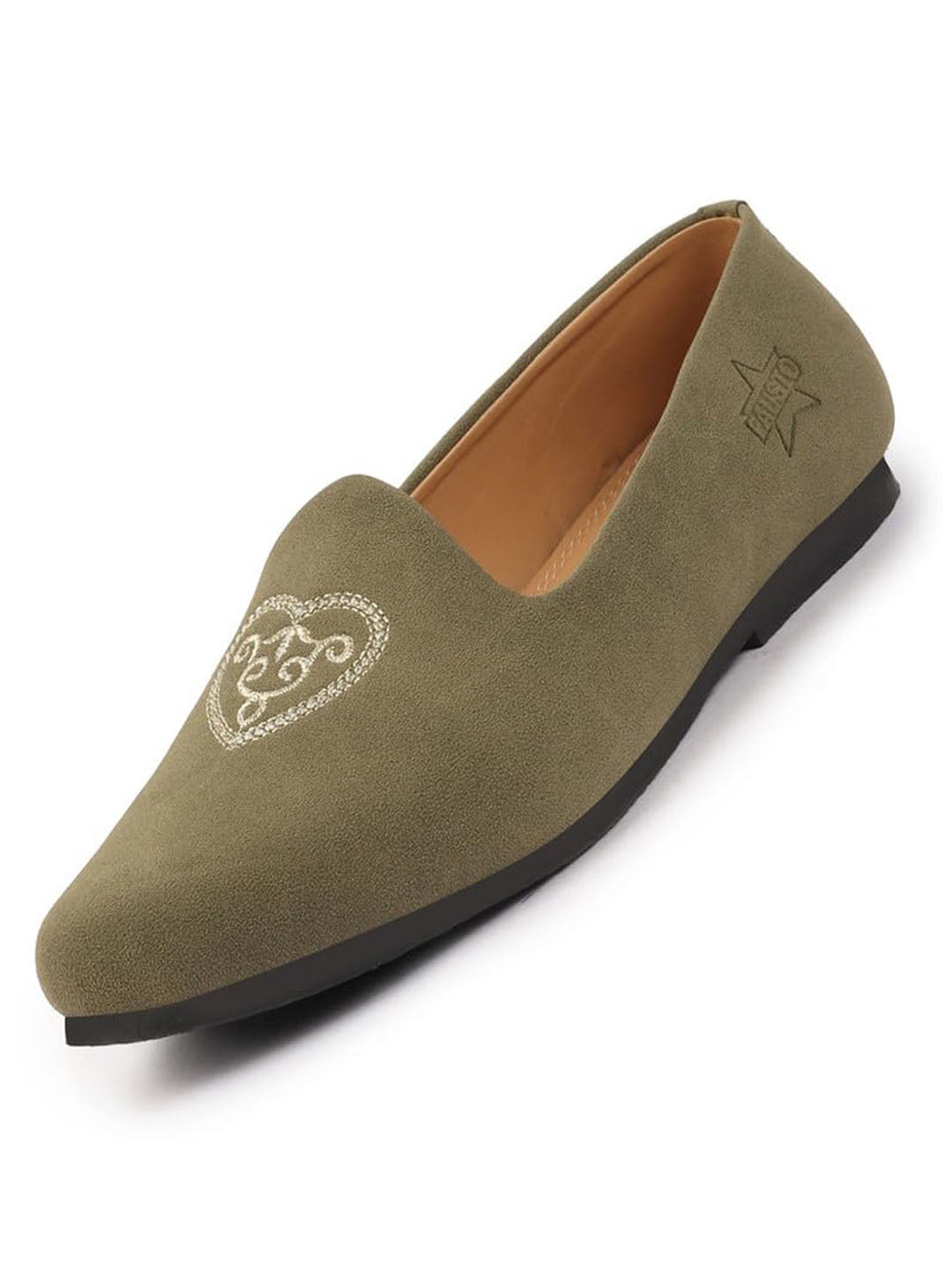 Shop Men Olive Traditional Ethnic Embroidered Design Velvet Slip On Juttis & Mojaris For Party|Wedding|Festival Online.