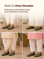 Shop Men Olive Traditional Ethnic Embroidered Design Velvet Slip On Juttis & Mojaris For Party|Wedding|Festival Online.