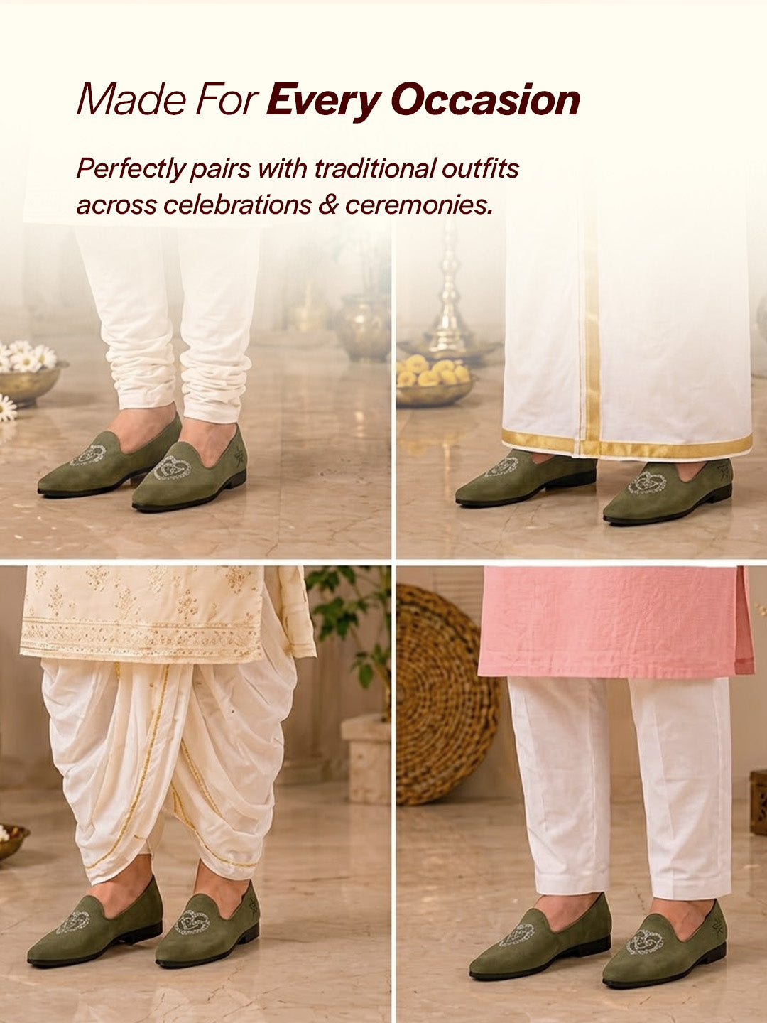 Shop Men Olive Traditional Ethnic Embroidered Design Velvet Slip On Juttis & Mojaris For Party|Wedding|Festival Online.