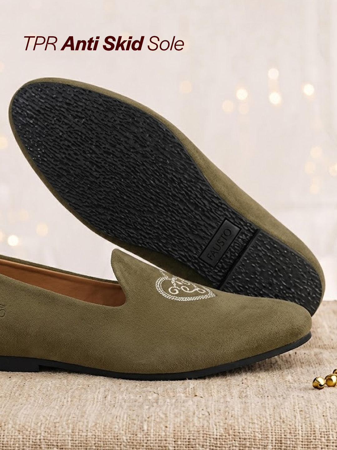 Shop Men Olive Traditional Ethnic Embroidered Design Velvet Slip On Juttis & Mojaris For Party|Wedding|Festival Online.