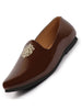 Men Tan Patent Glossy Ethnic Embroidered Design Slip On Shiny Juttis & Mojaris For Party|Wedding|Festival