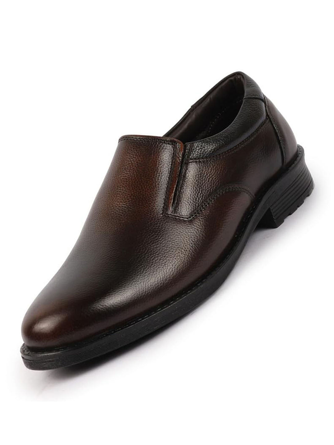 men tan genuine burnish leather formal dress slip on shoes with memory cushion footbed for office