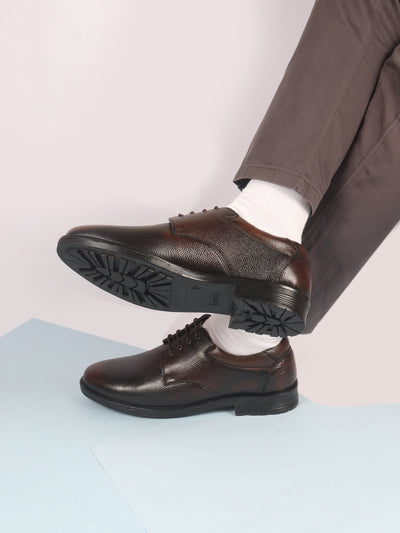 Shop Men Tan Genuine Burnish Leather Formal Lace Up Derby Shoes For Office|Work Online.