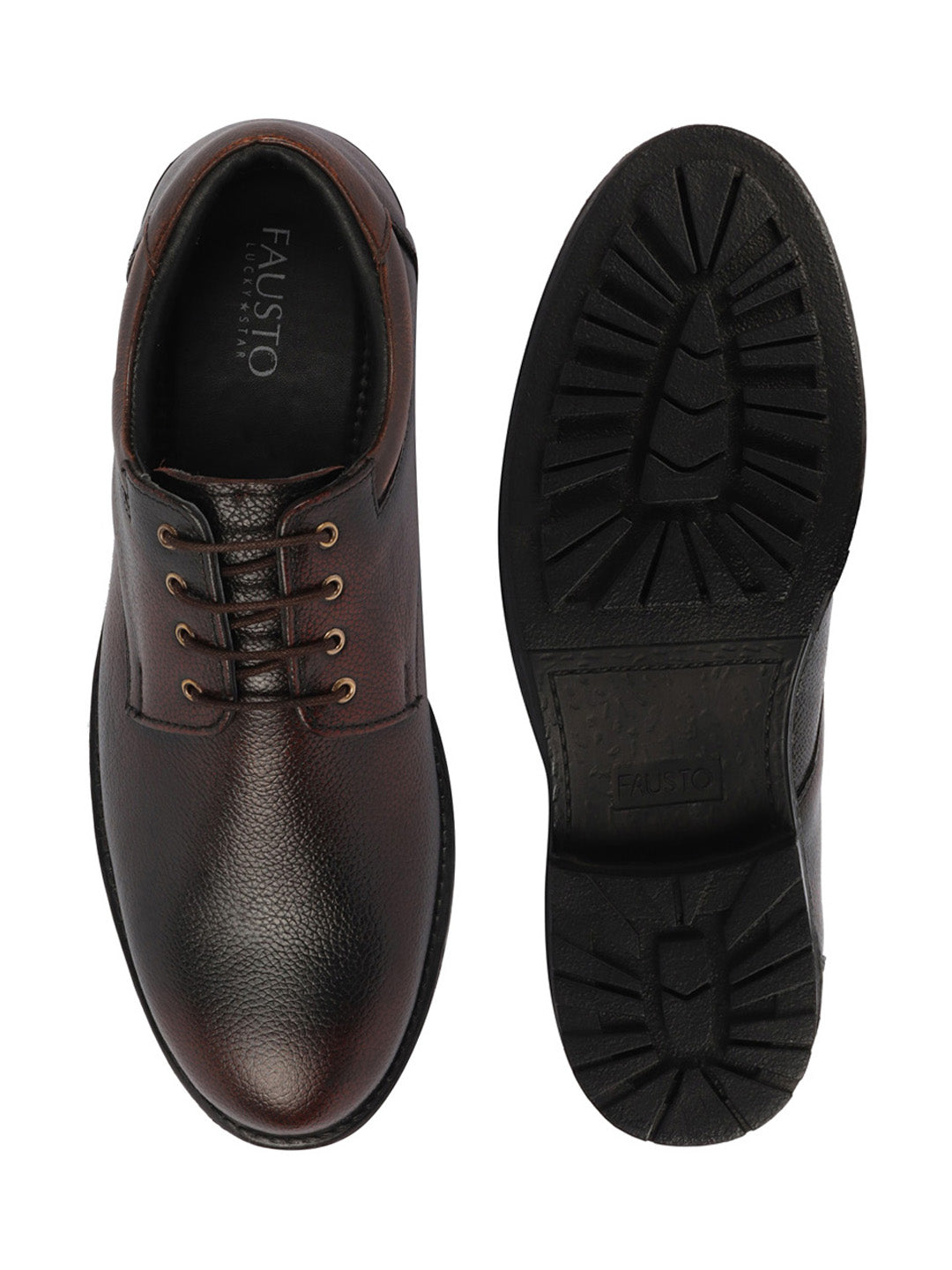 Shop Men Tan Genuine Burnish Leather Formal Lace Up Derby Shoes For Office|Work Online.