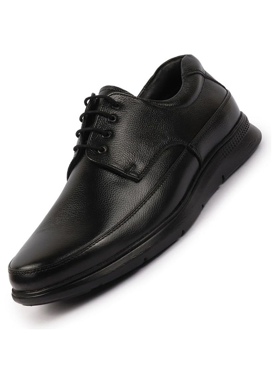 Shop Men Black Genuine Burnish Leather Formal Dress Lace Up Flat Heel Shoes For Office|Work Online.