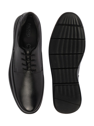 Shop Men Black Genuine Burnish Leather Formal Dress Lace Up Flat Heel Shoes For Office|Work Online.