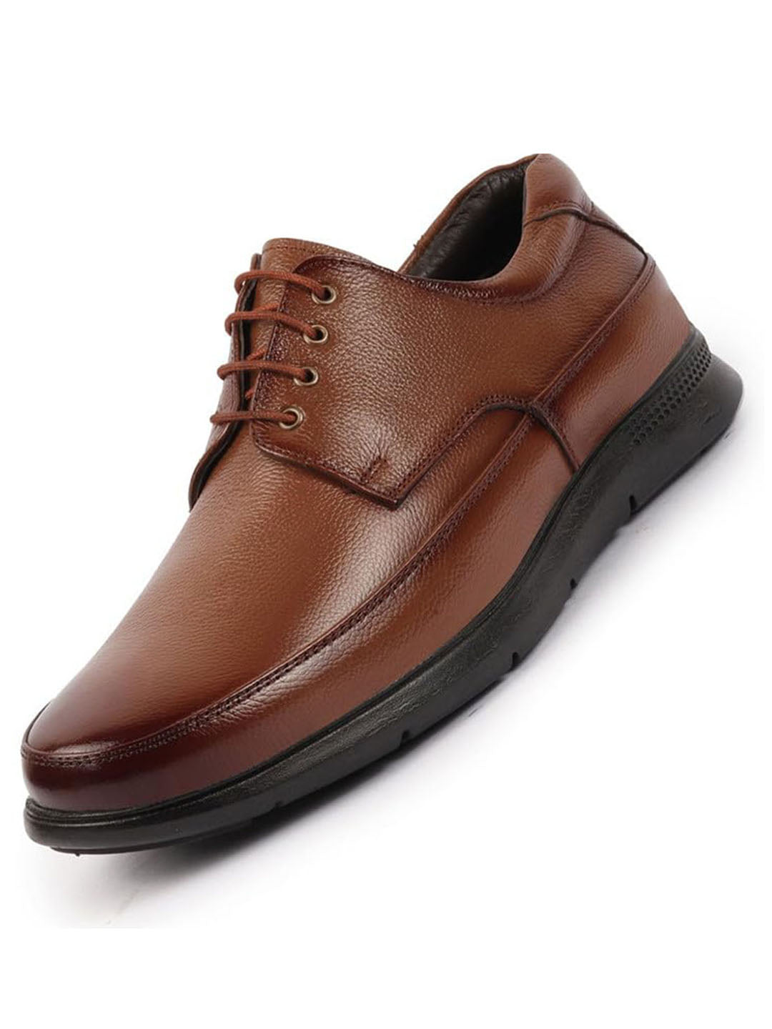 shop men tan genuine burnish leather formal dress lace up flat heel shoes for office work online.