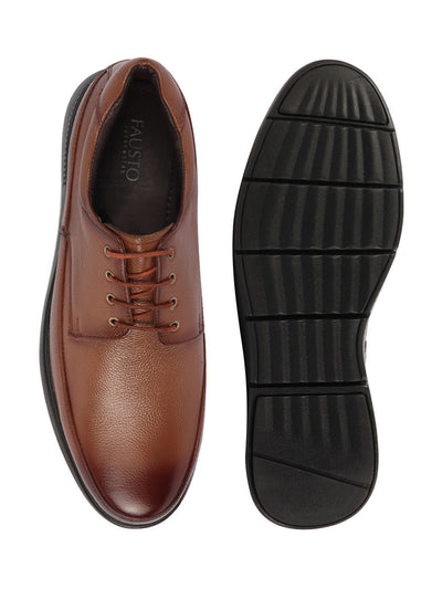 Shop Men Tan Genuine Burnish Leather Formal Dress Lace Up Flat Heel Shoes For Office|Work Online.