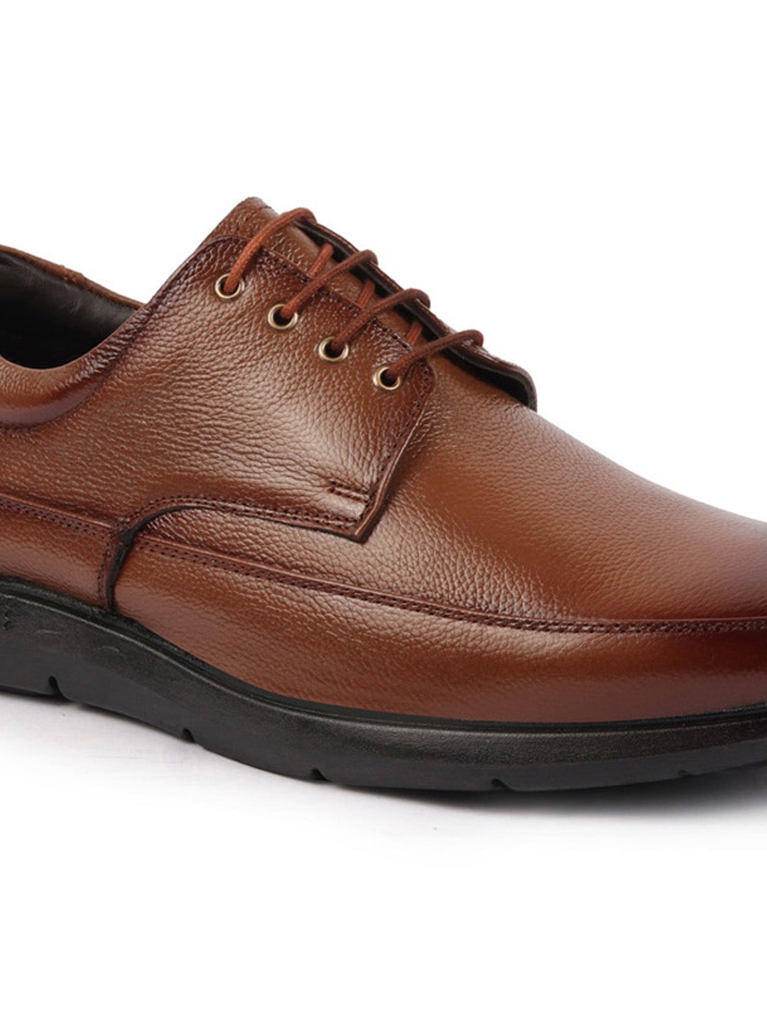 shop men tan genuine burnish leather formal dress lace up flat heel shoes for office work online.