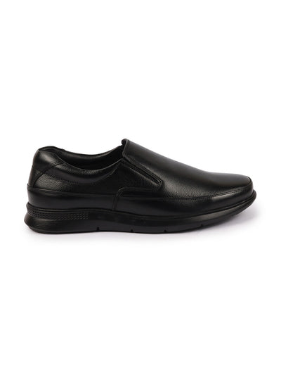 Shop Men Black Genuine Burnish Leather Formal Dress Slip On Flat Heel Shoes For Office|Work|Loafer|Half Shoes|Cut Shoe Online.