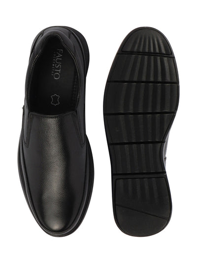 Shop Men Black Genuine Burnish Leather Formal Dress Slip On Flat Heel Shoes For Office|Work|Loafer|Half Shoes|Cut Shoe Online.