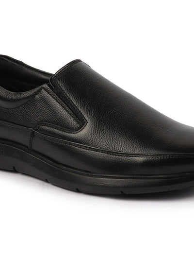 Shop Men Black Genuine Burnish Leather Formal Dress Slip On Flat Heel Shoes For Office|Work|Loafer|Half Shoes|Cut Shoe Online.