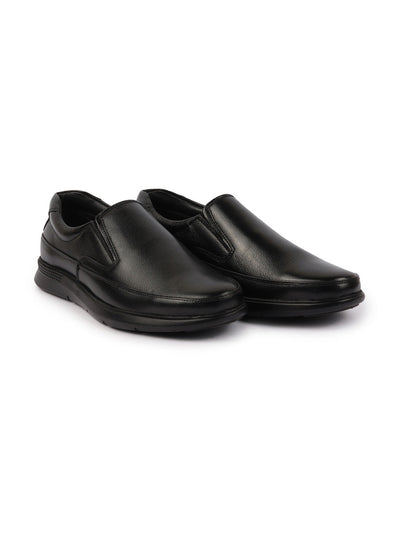 Shop Men Black Genuine Burnish Leather Formal Dress Slip On Flat Heel Shoes For Office|Work|Loafer|Half Shoes|Cut Shoe Online.