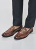Men Tan Genuine Burnish Leather Formal Dress Slip On Flat Heel Shoes For Office|Work|Loafer|Half Shoes|Cut Shoe